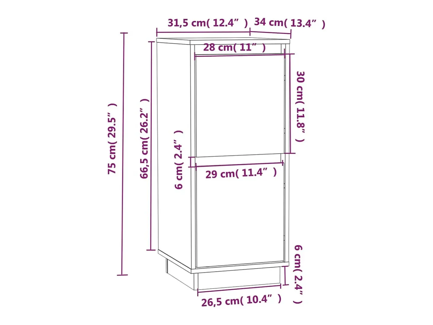 Aparador 2 uds madera maciza de pino marrón miel 31,5x34x75 cm