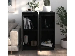 Aparador 2 uds madera maciza de pino negro 31,5x34x75 cm ES89099
