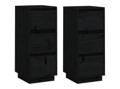 Aparador 2 uds madera maciza de pino negro 32x34x75 cm ES24678