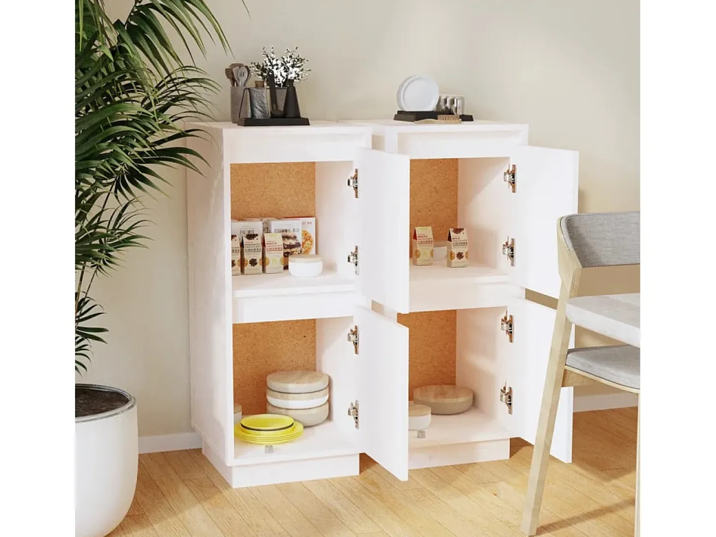 Aparador 2 unidades madera maciza de pino blanco 31,5x34x75 cm