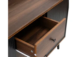 Aparador 117 x 40 x 80 cm - con 2 puertas negras y 3 cajones veteados en madera - patas de madera - para dormitorio y salón