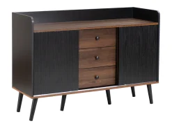 Aparador 117 x 40 x 80 cm - con 2 puertas negras y 3 cajones veteados en madera - patas de madera - para dormitorio y salón