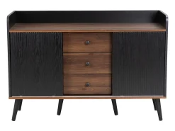 Aparador 117 x 40 x 80 cm - con 2 puertas negras y 3 cajones veteados en madera - patas de madera - para dormitorio y salón