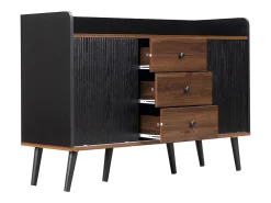 Aparador 117 x 40 x 80 cm - con 2 puertas negras y 3 cajones veteados en madera - patas de madera - para dormitorio y salón