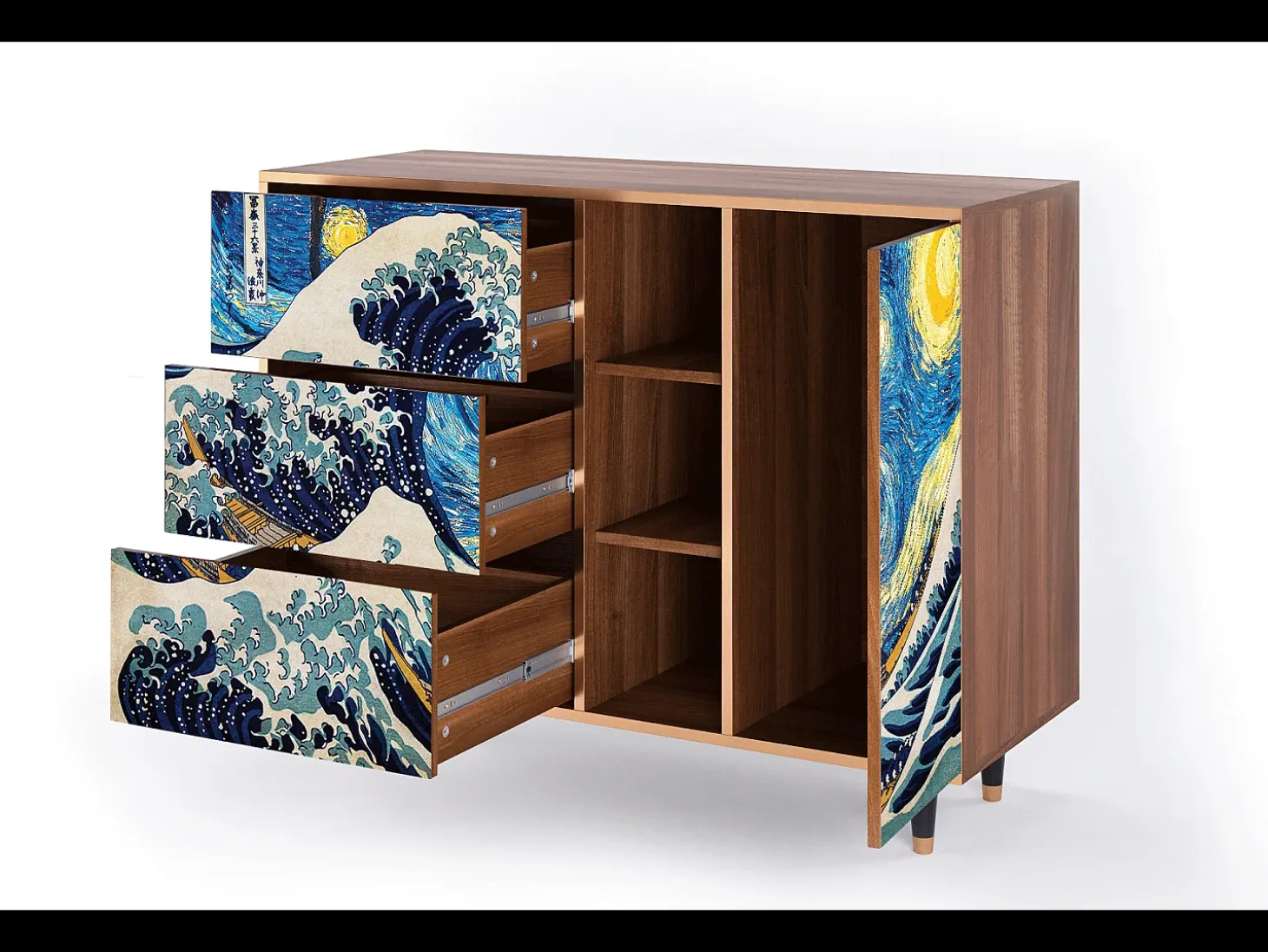 Aparador - 125x98x48 cm - BS2 - Great Wave, Nogal