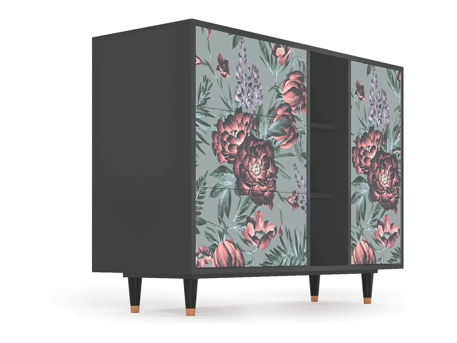 Aparador - 125x98x48 cm - BS2 - Light Peonies, Antracita
