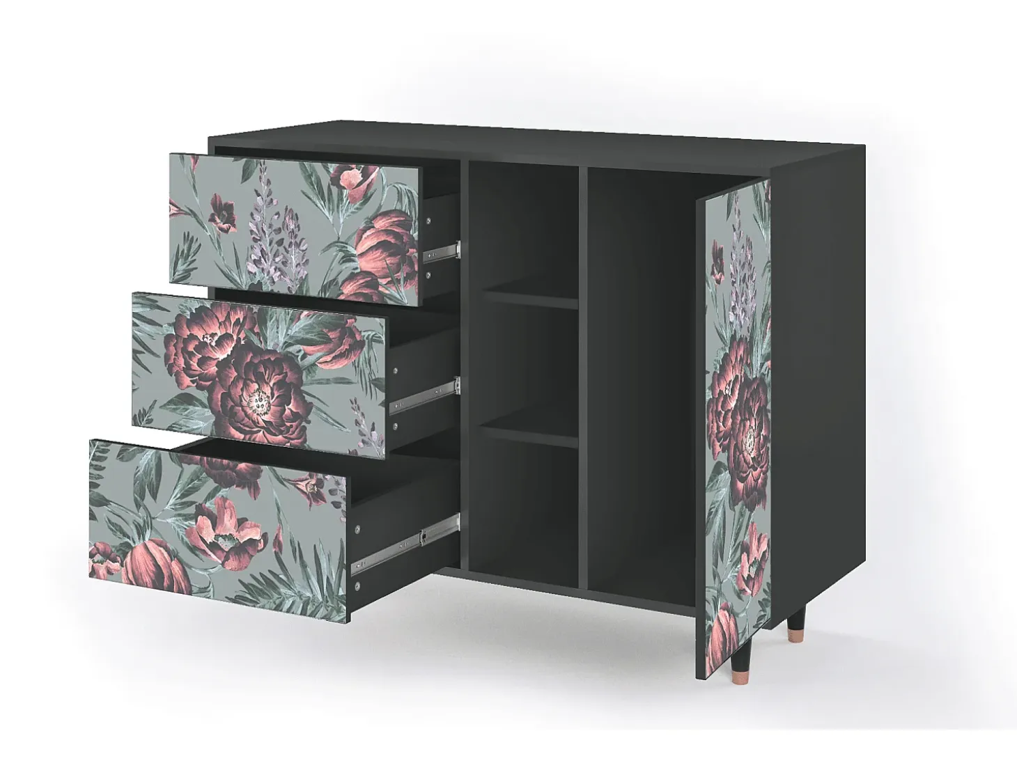 Aparador - 125x98x48 cm - BS2 - Light Peonies, Antracita