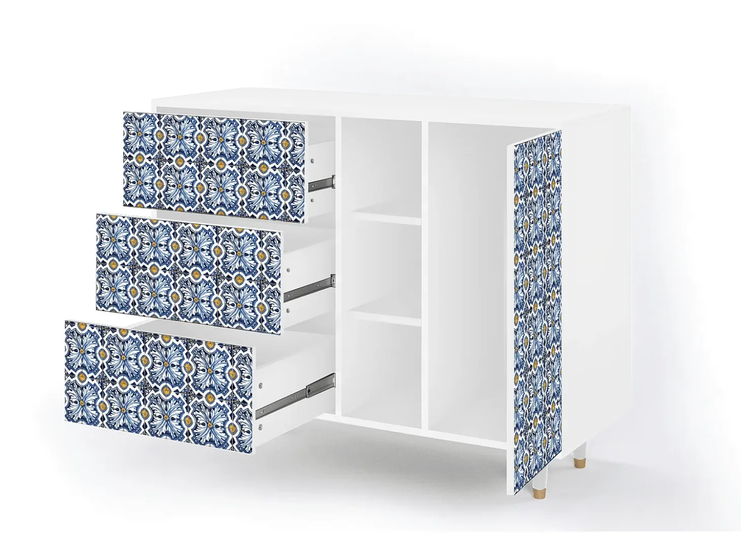 Aparador - 125x98x48 cm - BS2 - Lovely Cornflowers, Blanco
