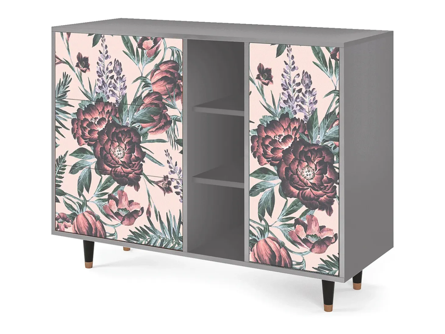 Aparador - 125x98x48 cm - BS2 - Peach Peonies, Gris