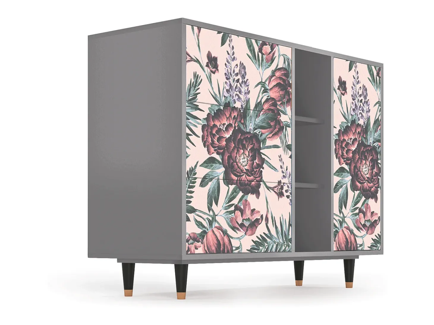 Aparador - 125x98x48 cm - BS2 - Peach Peonies, Gris