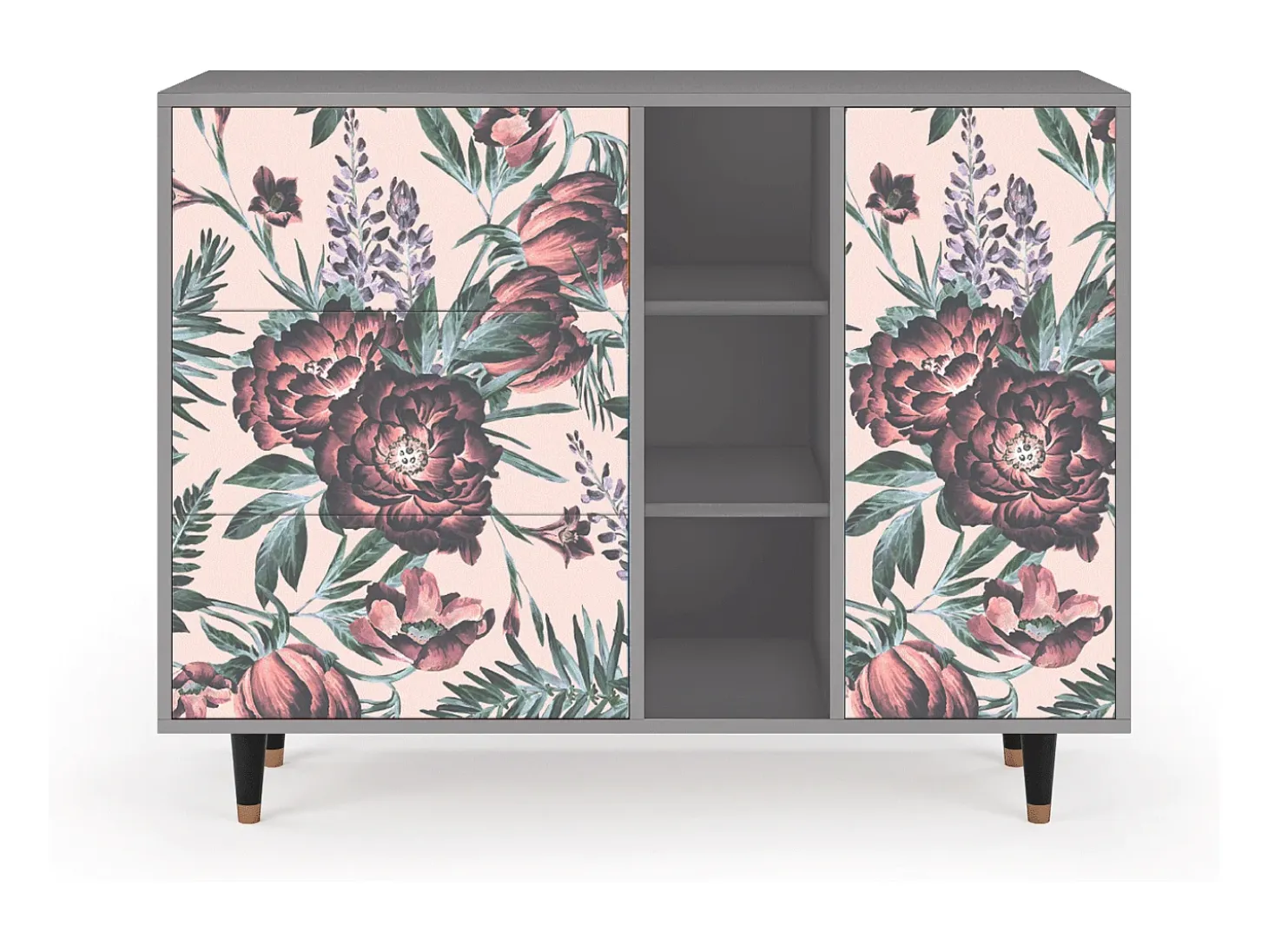 Aparador - 125x98x48 cm - BS2 - Peach Peonies, Gris