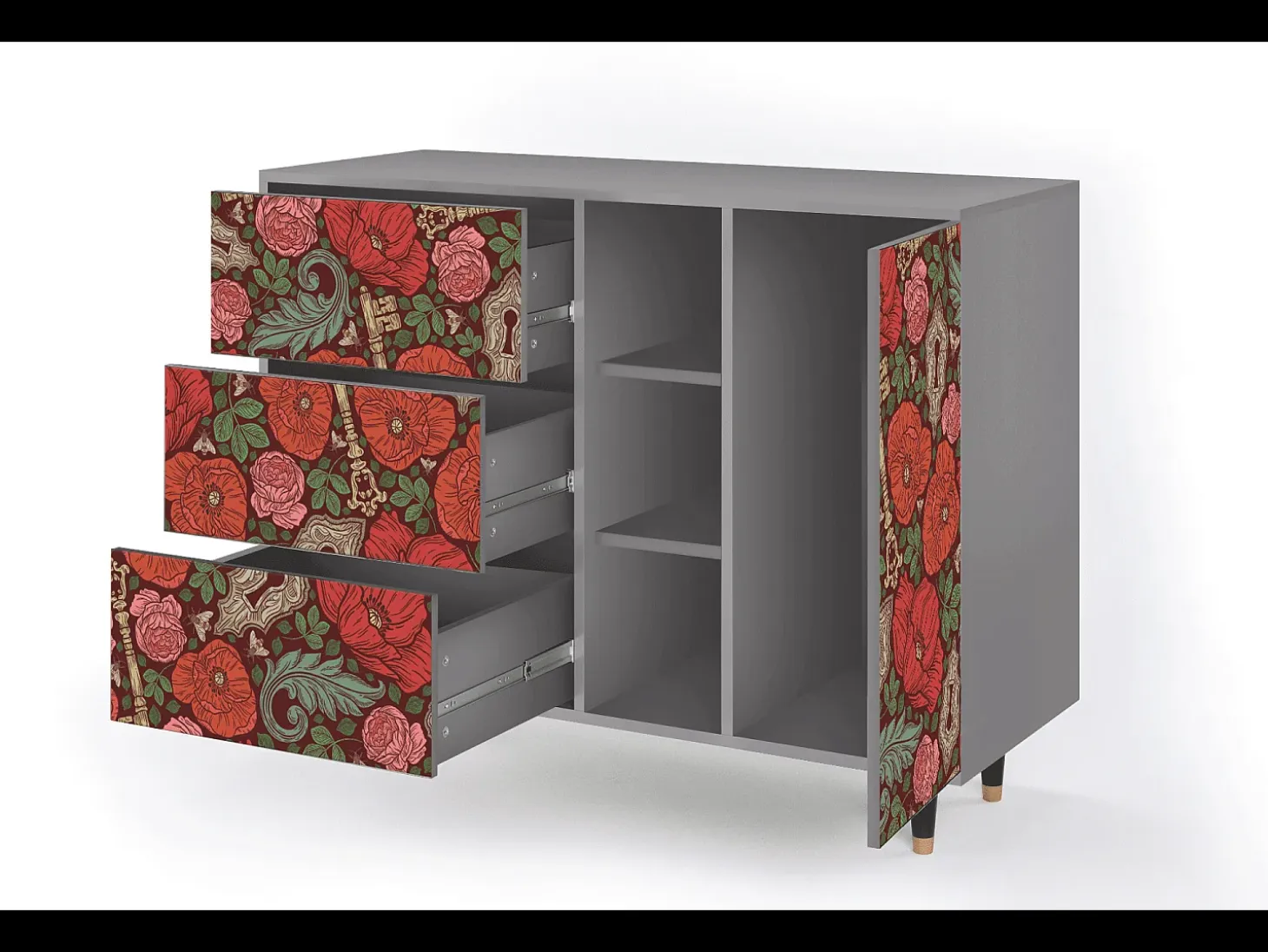 Aparador - 125x98x48 cm - BS2 - Poppy Garden, Gris