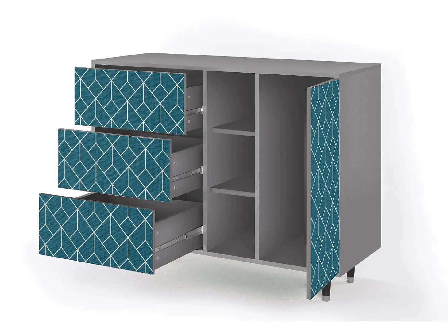 Aparador - 125x98x48 cm - BS2 - Turquoise Geometry, Gris