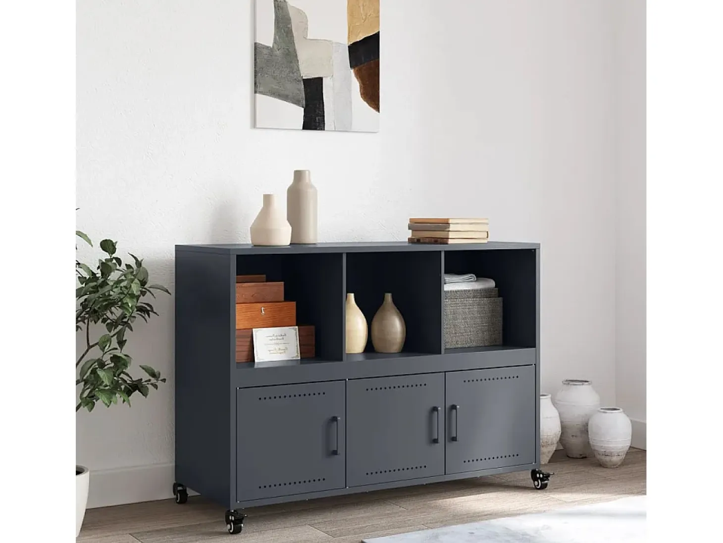 Aparador acero gris antracita 100,5x39x72 cm