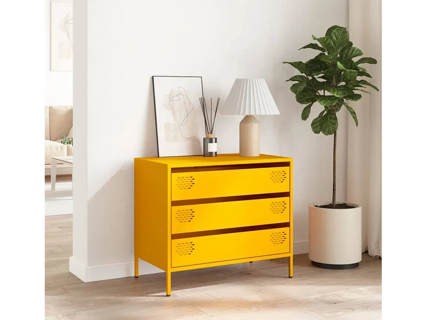 Aparador acero laminado en frío amarillo mostaza 68x39x58,5 cm