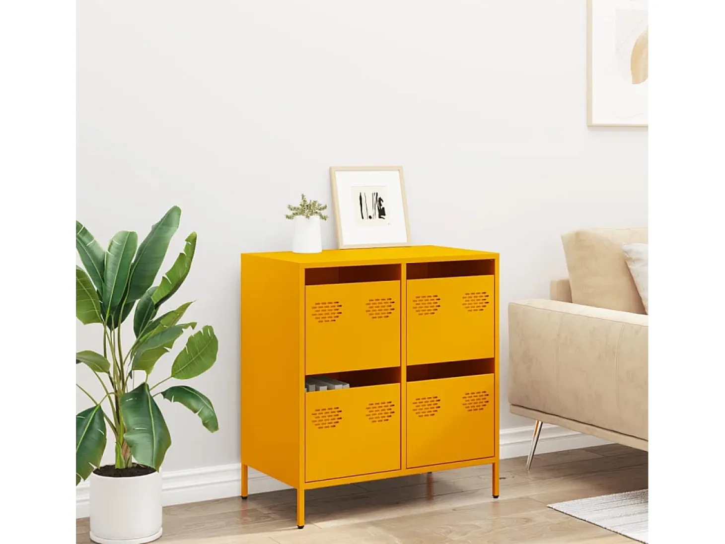 Aparador acero laminado en frío amarillo mostaza 68x39x73,5 cm