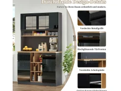 Aparador alto - 105 x 45 x 185 cm - con estantes regulables + 1 cajón + 3 puertas - MDF - negro