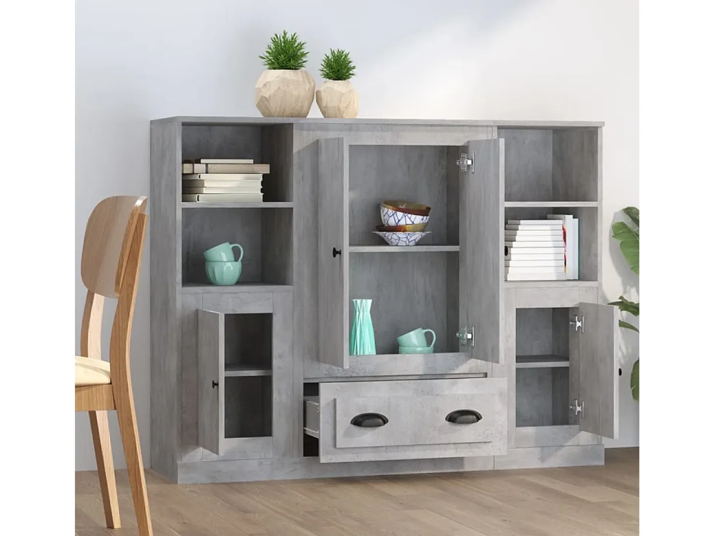Aparador alto 3 piezas madera contrachapada gris hormigón