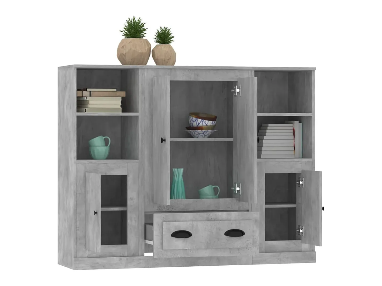 Aparador alto 3 piezas madera contrachapada gris hormigón