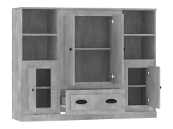 Aparador alto 3 piezas madera contrachapada gris hormigón