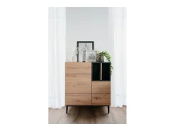 Aparador alto 2 puertas 2 baldas 80 cm - Acabado madera y negro