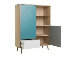 Aparador alto - roble Sonoma, blanco, gris y azul - 103 x 40 x 139 cm