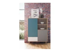 Aparador alto - roble Sonoma, blanco, gris y azul - 103 x 40 x 139 cm