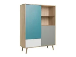 Aparador alto - roble Sonoma, blanco, gris y azul - 103 x 40 x 139 cm