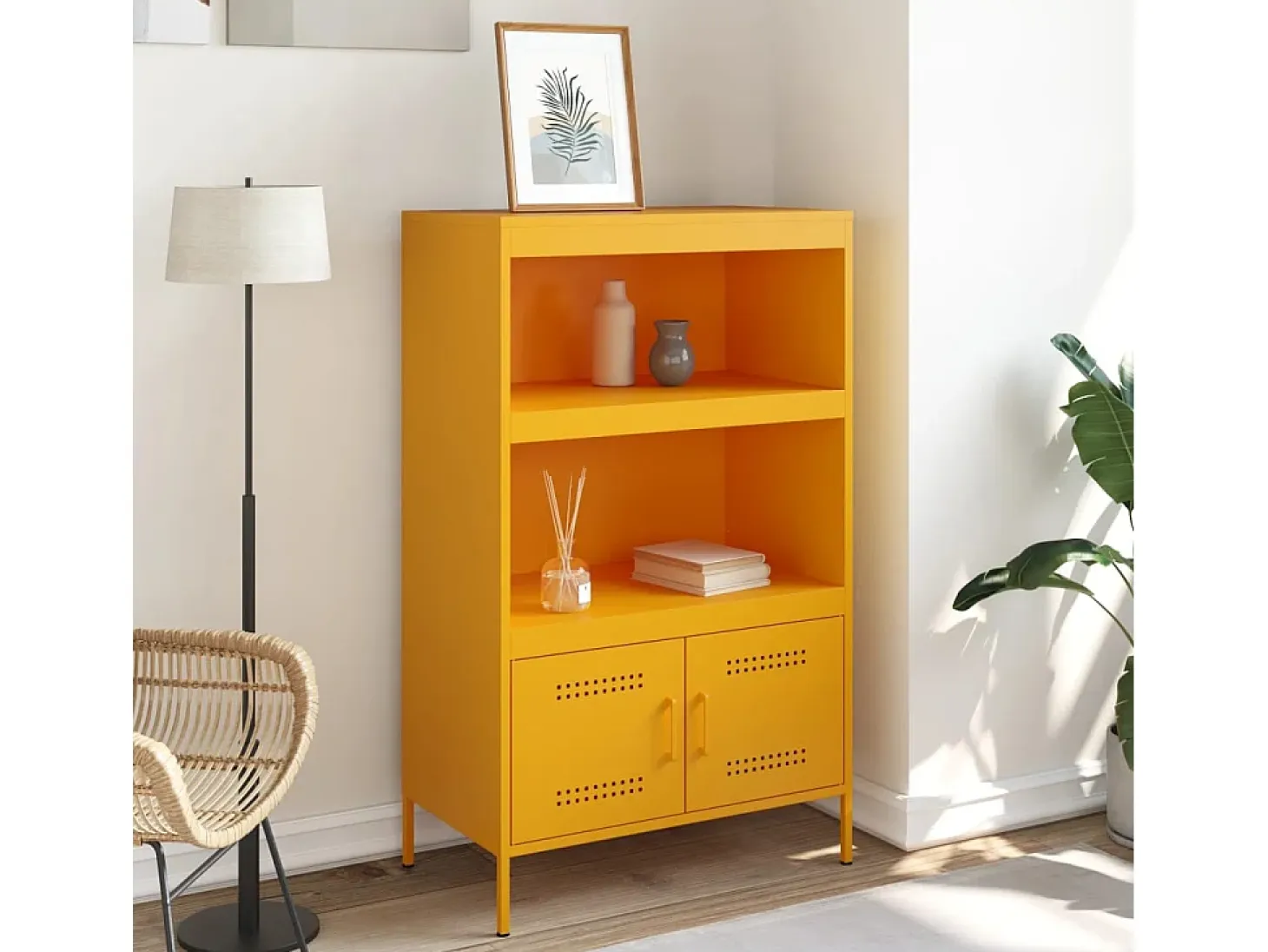 Aparador alto amarillo mostaza 68x39x113 cm acero