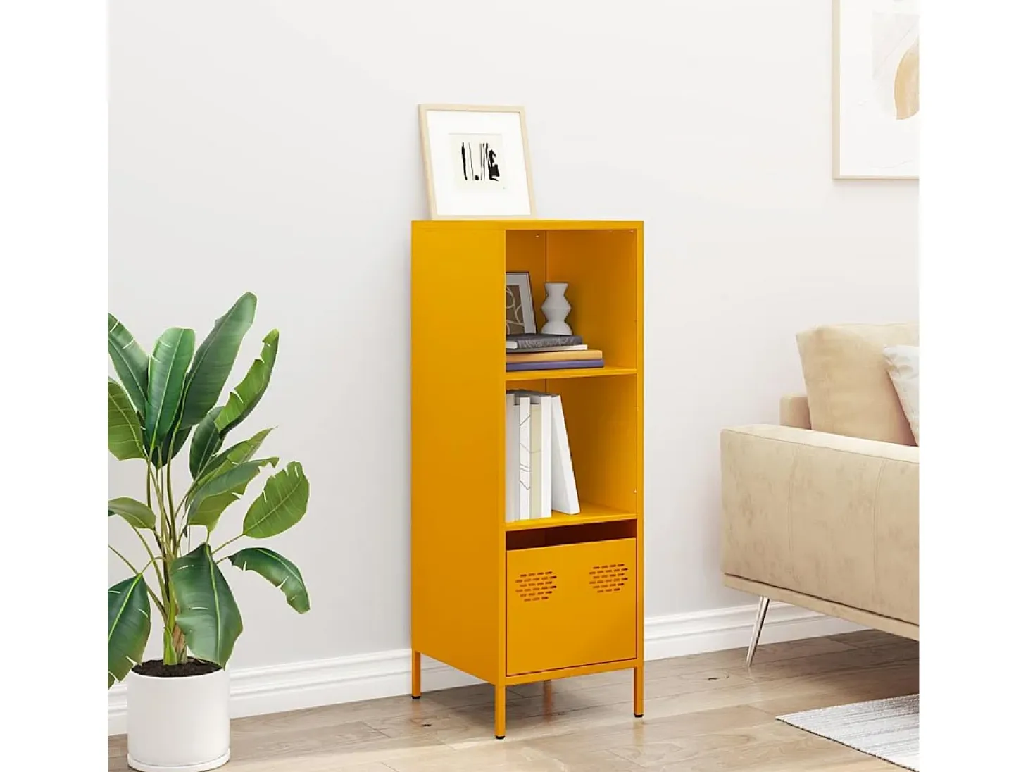Aparador alto amarillo mostaza 35x39x103,5 cm acero