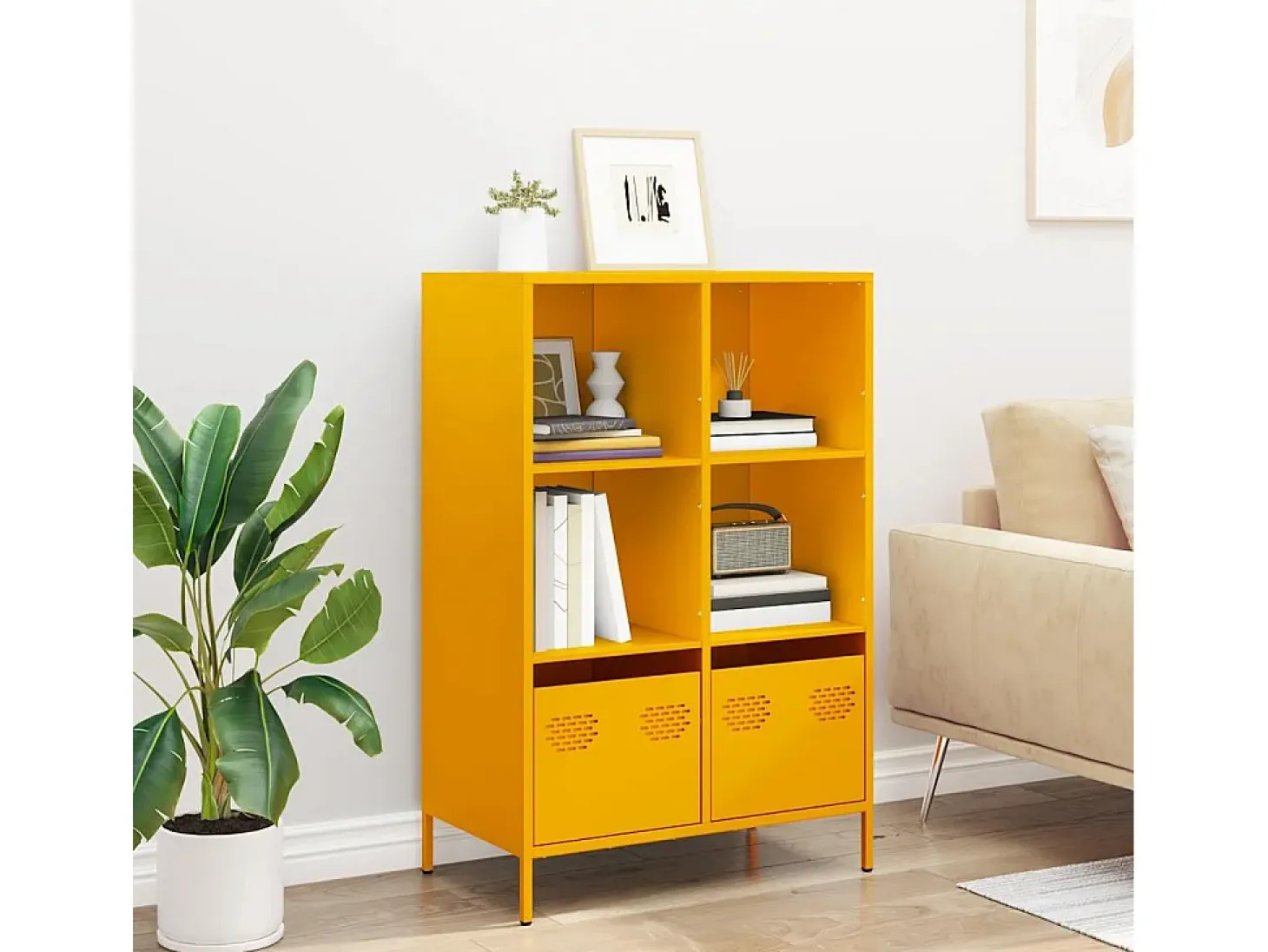 Aparador alto amarillo mostaza 68x39x103,5 cm acero