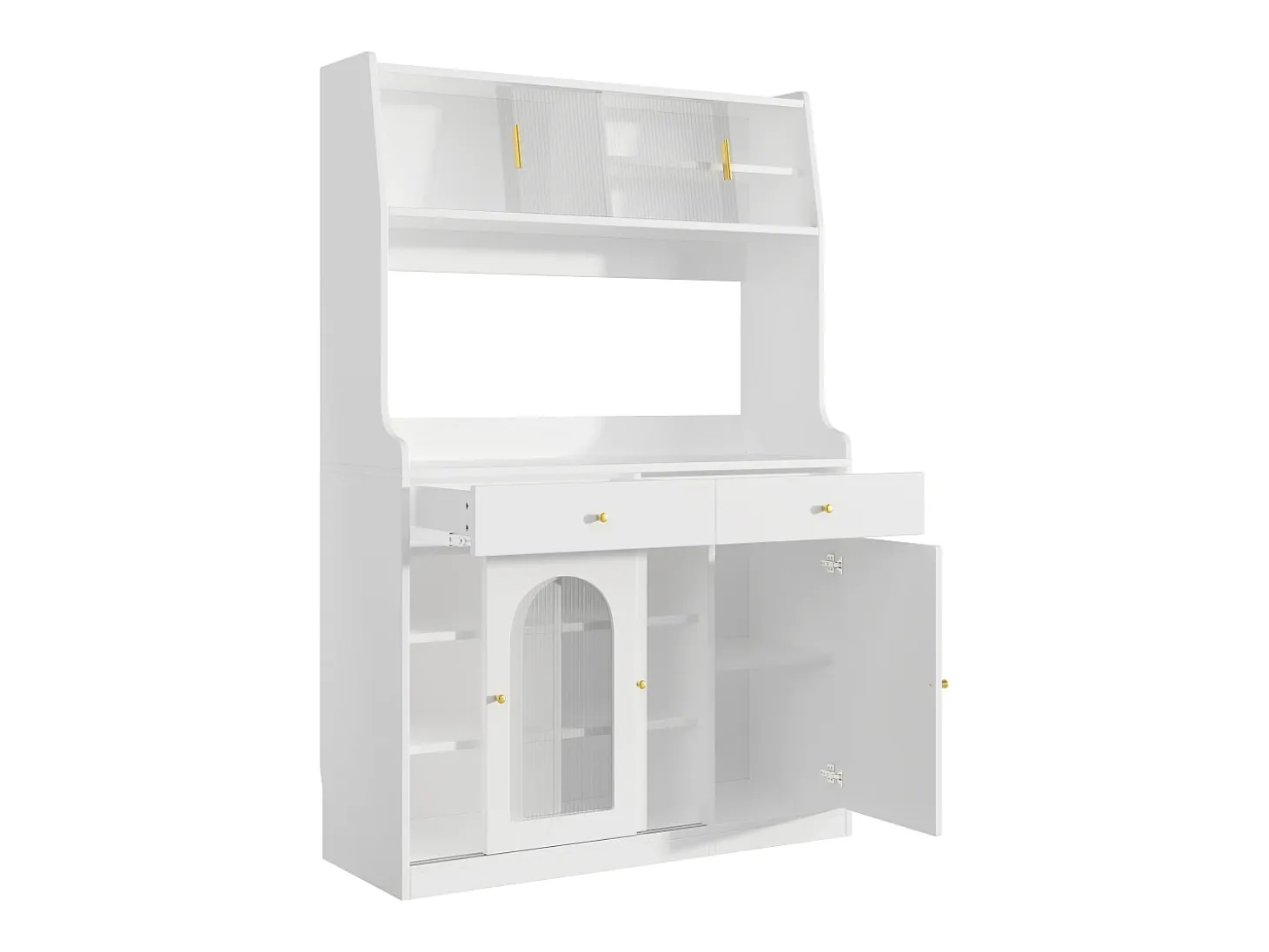 Aparador alto blanco - Aparador con 2 cajones y 5 puertas - estantes regulables e iluminación LED