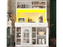 Aparador alto blanco - Aparador con 2 cajones y 5 puertas - estantes regulables e iluminación LED