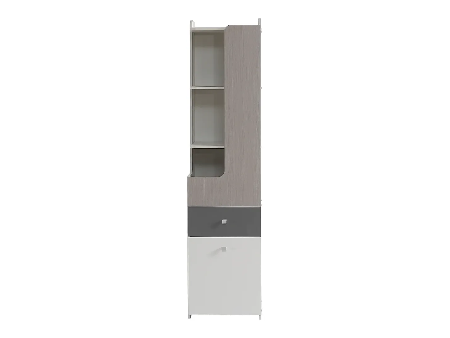 Aparador alto con 2 puertas batientes y cajón - madera MDF - color blanco + olmo claro + gris