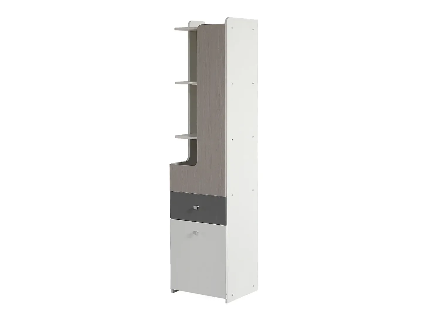 Aparador alto con 2 puertas batientes y cajón - madera MDF - color blanco + olmo claro + gris