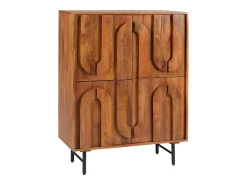 Aparador alto con 4 puertas de madera de mango y metal negro - Natural - MIZORAM