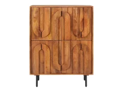Aparador alto con 4 puertas de madera de mango y metal negro - Natural - MIZORAM