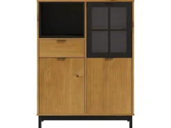 Aparador alto con puerta vidrio FLAM madera pino 92x40x122,5 cm ES19970