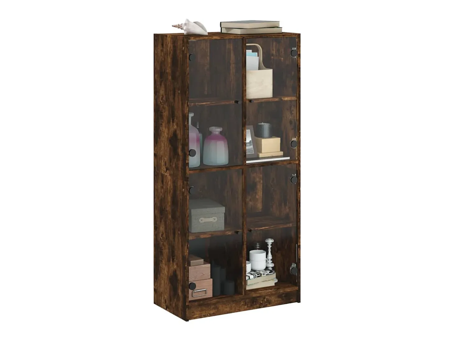 Aparador alto con puertas madera roble ahumado 68x37x142 cm ES294616