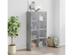 Aparador alto con puertas madera gris hormigón 68x37x142 cm