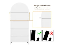 Aparador alto con puertas y cajones, estantes arqueados abiertos, blanco, mueble para cocina o salón