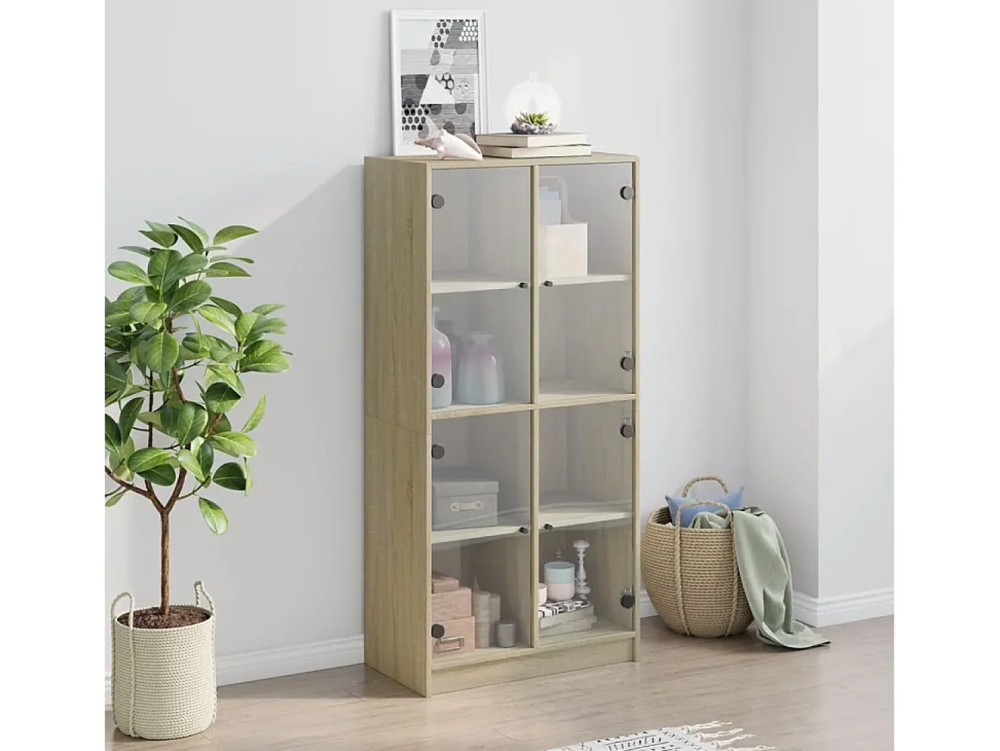 Aparador alto con puertas madera roble Sonoma 68x37x142 cm ES473119