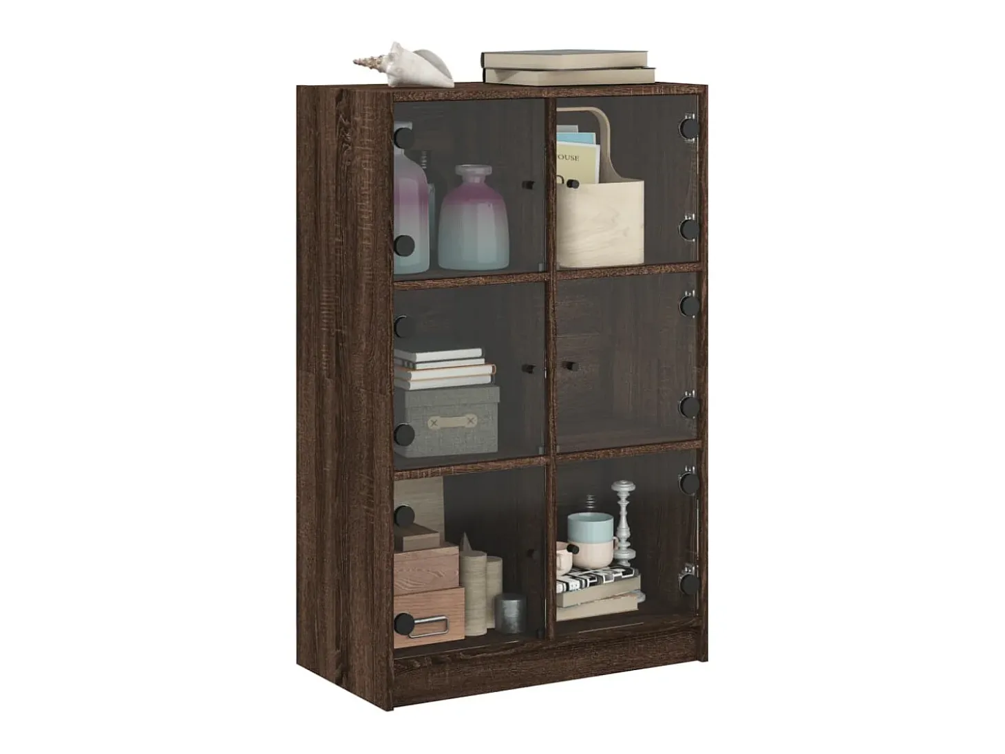 Aparador alto con puertas madera roble marrón 68x37x109 cm