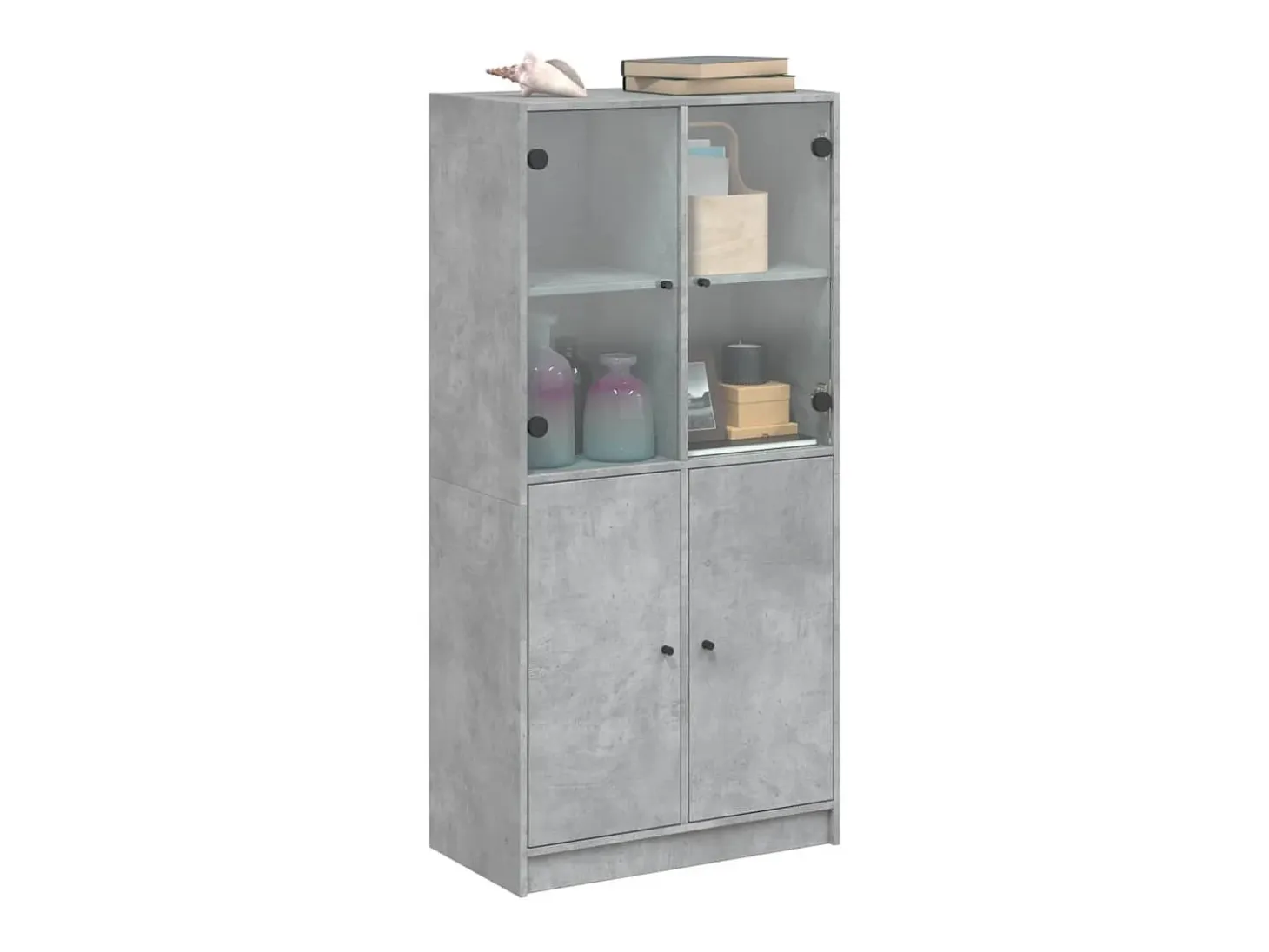Aparador alto con puertas madera gris hormigón 68x37x142 cm