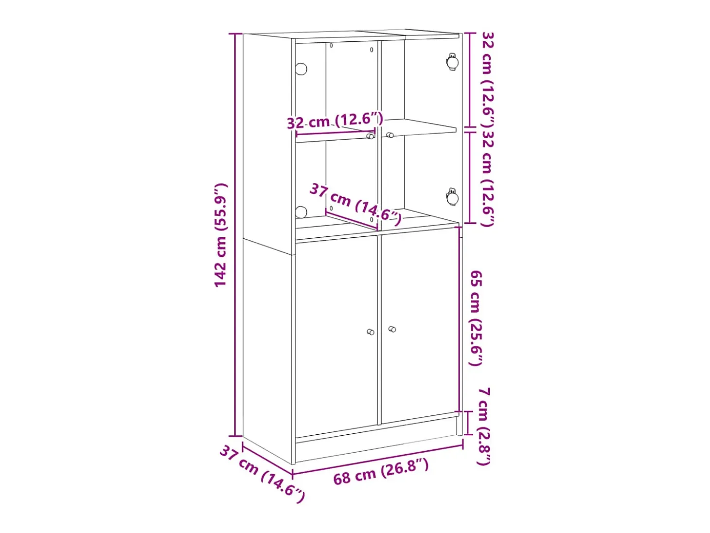 Aparador alto con puertas madera gris hormigón 68x37x142 cm
