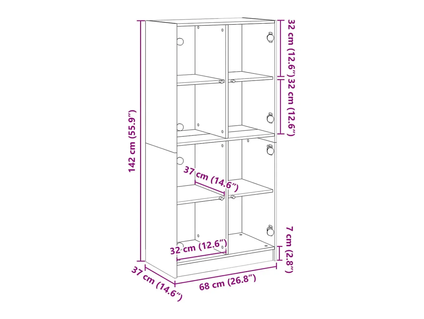 Aparador alto con puertas madera roble Sonoma 68x37x142 cm