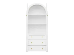 Aparador alto de almacenaje - 70 x 35 x 180 cm - arqueado con 3 cajones y 2 puertas - MDF - blanco