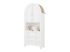 Aparador alto de almacenaje - 70 x 35 x 180 cm - arqueado con 3 cajones y 2 puertas - MDF - blanco