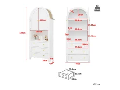 Aparador alto de almacenaje - 70 x 35 x 180 cm - arqueado con 3 cajones y 2 puertas - MDF - blanco