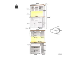 Aparador alto de cocina - 104 x 40 x 180 cm - con estantes regulables + LEDs + 5 puertas + 1 cajón - Metal + MDF - blanco